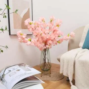 Tifuly Artificial Cherry Blossom Branches - 4 pcs Long Stems Flowers 42.52 inches Fake Silk Bouquet Faux Cherry Blossom Flowers Arrangements for Party Office Home Wedding Decor（Peach Pink）