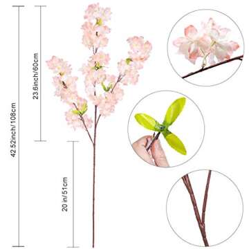 Tifuly Artificial Cherry Blossom Branches - 4 pcs Long Stems Flowers 42.52 inches Fake Silk Bouquet Faux Cherry Blossom Flowers Arrangements for Party Office Home Wedding Decor（Peach Pink）