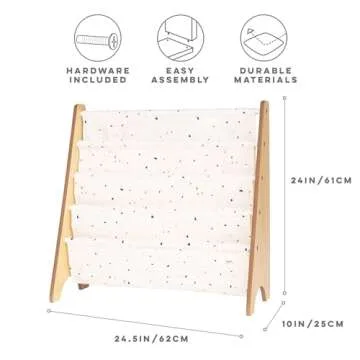 3 Sprouts Recycled Fabric Kids Bookshelf – 4-Tier Sling Book Rack Storage - Kids Room Book Shelves, Nursery, Playroom, Classroom - Bookcase Display Shelf for Toddler, Children Age 3+ - Terrazzo Cream