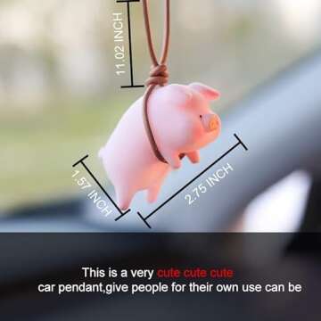 Ajxn Swinging Pig Car Hanging Ornament, Cute Car Hanging Accessories for Rear View Mirror Car Rear View Mirror Swing Car Ornaments Peace Piggy Auto Interior Decoration (Pink Piggy)