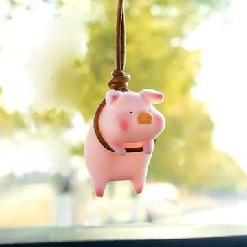 Ajxn Swinging Pig Car Hanging Ornament, Cute Car Hanging Accessories for Rear View Mirror Car Rear View Mirror Swing Car Ornaments Peace Piggy Auto Interior Decoration (Pink Piggy)