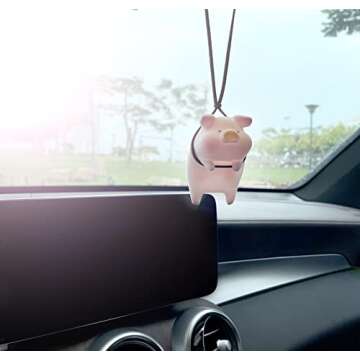 Ajxn Swinging Pig Car Hanging Ornament, Cute Car Hanging Accessories for Rear View Mirror Car Rear View Mirror Swing Car Ornaments Peace Piggy Auto Interior Decoration (Pink Piggy)