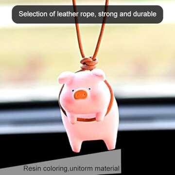 Ajxn Swinging Pig Car Hanging Ornament, Cute Car Hanging Accessories for Rear View Mirror Car Rear View Mirror Swing Car Ornaments Peace Piggy Auto Interior Decoration (Pink Piggy)