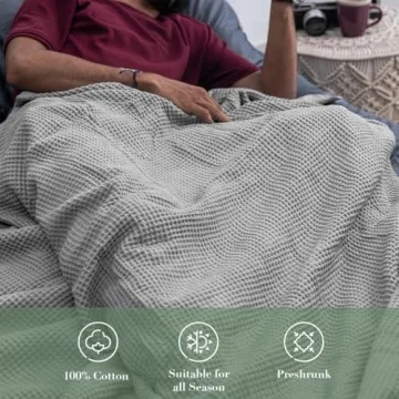 GOTS Certified Organic Cotton Waffle Throw Blanket For All Seasons
