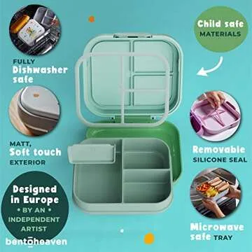 Bentoheaven Premium Bento Lunch Box for Kids, 9 Designs, Leak-proof 3-4 Compartments, Divider, Ideal size 30oz, Microwave/Dishwasher Safe Kids Bento Box (Loncheras Para Niños/Niñas)[Green]