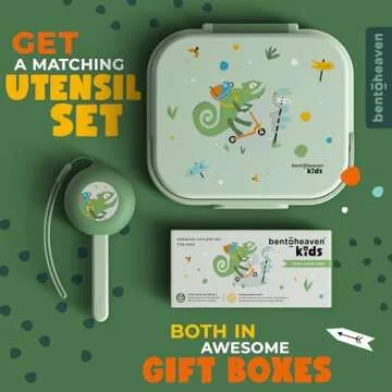 Bentoheaven Premium Bento Lunch Box for Kids, 9 Designs, Leak-proof 3-4 Compartments, Divider, Ideal size 30oz, Microwave/Dishwasher Safe Kids Bento Box (Loncheras Para Niños/Niñas)[Green]