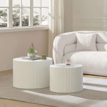 DREAMODERN Round Nesting Coffee Table Set of 2 for Living Room, Modern End Table MDF Finish Side Table Circular Coffee Table 2 Pieces for Small Space No Assembly Request - White