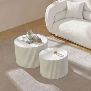 DREAMODERN Round Nesting Coffee Table Set of 2 for Living Room, Modern End Table MDF Finish Side Table Circular Coffee Table 2 Pieces for Small Space No Assembly Request - White