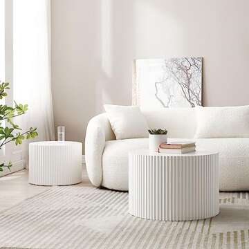 DREAMODERN Round Nesting Coffee Table Set of 2 for Living Room, Modern End Table MDF Finish Side Table Circular Coffee Table 2 Pieces for Small Space No Assembly Request - White
