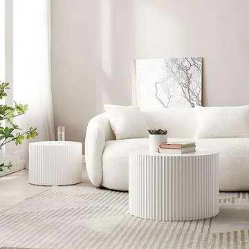 DREAMODERN Round Nesting Coffee Table Set of 2 for Living Room, Modern End Table MDF Finish Side Table Circular Coffee Table 2 Pieces for Small Space No Assembly Request - White