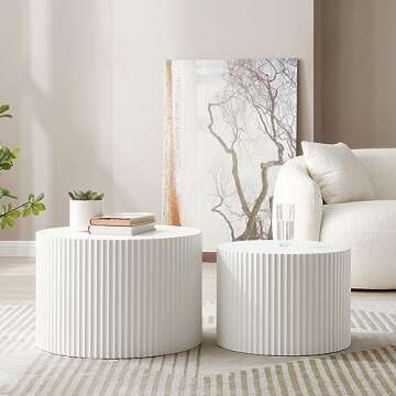 DREAMODERN Round Nesting Coffee Table Set of 2 for Living Room, Modern End Table MDF Finish Side Table Circular Coffee Table 2 Pieces for Small Space No Assembly Request - White