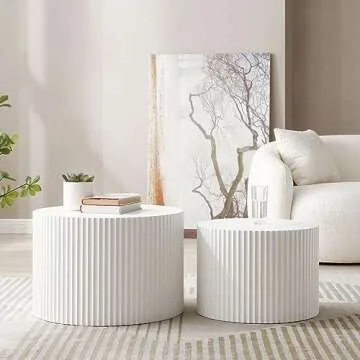 DREAMODERN Round Nesting Coffee Table Set of 2 for Living Room, Modern End Table MDF Finish Side Table Circular Coffee Table 2 Pieces for Small Space No Assembly Request - White