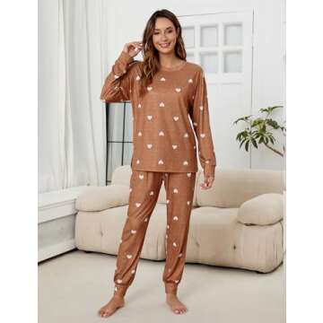 Blooming Jelly Womens Cute Pajama Sets Long Sleeve Pj Sets Soft Sleepwear Lounge Set Fall Outfits 2024(X-Large, Caramel)