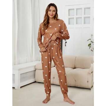 Blooming Jelly Womens Cute Pajama Sets Long Sleeve Pj Sets Soft Sleepwear Lounge Set Fall Outfits 2024(X-Large, Caramel)