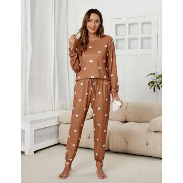 Blooming Jelly Womens Cute Pajama Sets Long Sleeve Pj Sets Soft Sleepwear Lounge Set Fall Outfits 2024(X-Large, Caramel)