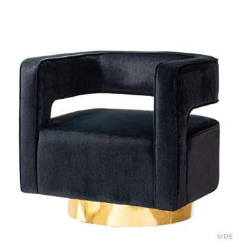 TINA'S HOME Swivel Accent Barrel Chair, Modern Curved Open Back Swivel Accent 3D Barrel Velvet Chair with Gold Metal Base, Club Arm Chair Upholstered Sofa Lounge for Living Room (Black)