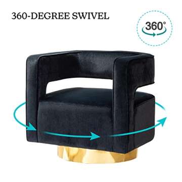 TINA'S HOME Swivel Accent Barrel Chair, Modern Curved Open Back Swivel Accent 3D Barrel Velvet Chair with Gold Metal Base, Club Arm Chair Upholstered Sofa Lounge for Living Room (Black)