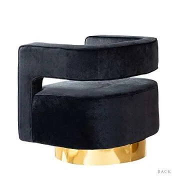 TINA'S HOME Swivel Accent Barrel Chair, Modern Curved Open Back Swivel Accent 3D Barrel Velvet Chair with Gold Metal Base, Club Arm Chair Upholstered Sofa Lounge for Living Room (Black)