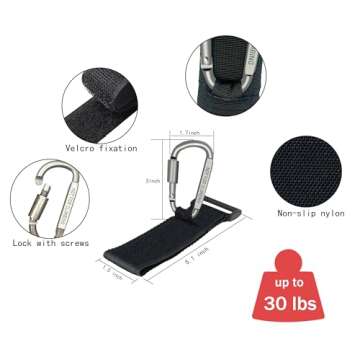 2 Pcs Baby Stroller Hook with Locking Mechanism, Carry 30 lbs per Stroller Carabiner Clip, Adjustabl...