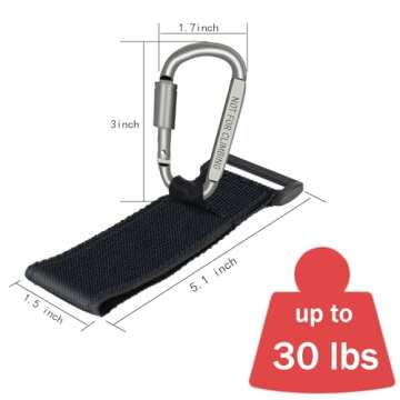 2 Pcs Baby Stroller Hook with Locking Mechanism, Carry 30 lbs per Stroller Carabiner Clip, Adjustable Baby Stroller & Car Seat Hook for Hanging Diaper Bag, Golf, Shopping and Pet Cart