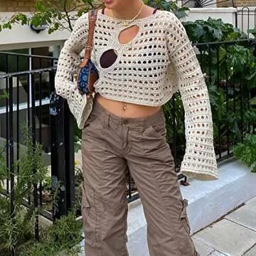 Chic Women’s Crochet Knit Crop Top for 90s Streetwear