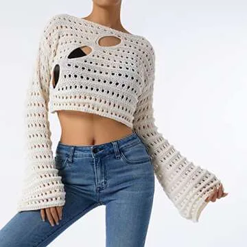 Chic Women’s Crochet Knit Crop Top for 90s Streetwear