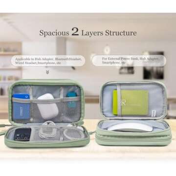 Electronic Organizer Travel Cable Accessories Bag,Electronic Organizer Case,Electronic Accessories Organizer Bag for Power Bank, Charging Cords, Chargers, Mouse, USB Cable, Earphones (Mint Green)