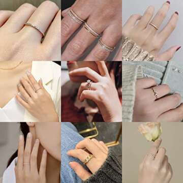 PLOMFOV Rose Plate Stacking Rings Set for Women CZ Heart Simple Cute Stackable Rings Dainty Trendy S...