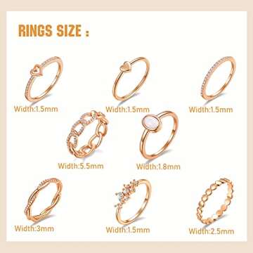 PLOMFOV Rose Plate Stacking Rings Set for Women CZ Heart Simple Cute Stackable Rings Dainty Trendy Statement Rings Plain Band Size Rose Gold 7