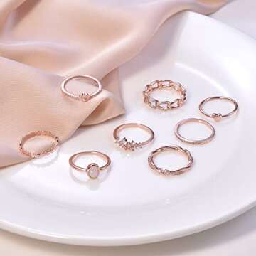 PLOMFOV Rose Plate Stacking Rings Set for Women CZ Heart Simple Cute Stackable Rings Dainty Trendy Statement Rings Plain Band Size Rose Gold 7