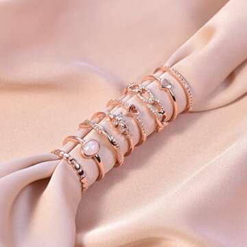 PLOMFOV Rose Plate Stacking Rings Set for Women CZ Heart Simple Cute Stackable Rings Dainty Trendy Statement Rings Plain Band Size Rose Gold 7