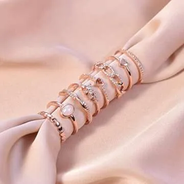 PLOMFOV Rose Plate Stacking Rings Set for Women CZ Heart Simple Cute Stackable Rings Dainty Trendy Statement Rings Plain Band Size Rose Gold 7