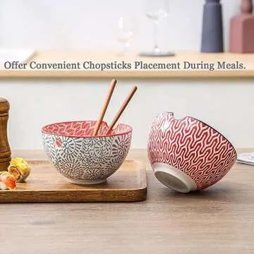 Selamica Ceramic Ramen Bowls Set, 15 OZ Noodle Bowls for Kitchen with Chopsticks, Deep Soup Bowls for Japanese Ramen Udon Soba, Microwave Dishwasher Safe, Set of 4, Assorted Colors