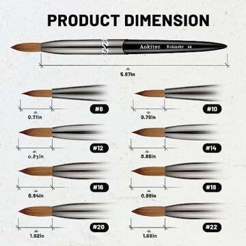 Aokitec Acrylic Nail Brush Size 14, Pure Kolinsky Hair Bristles Sturdy Wooden Handle Oval Crimped Sa...