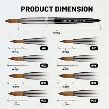 Aokitec Acrylic Nail Brush Size 14, Pure Kolinsky Hair Bristles Sturdy Wooden Handle Oval Crimped Sa...