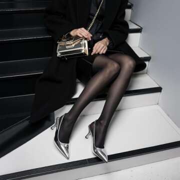 heelchic Women Slingback Pumps Shoes Slip On Kitten Heel Office Shoes Pointed Toe Work Dress Shoes Silver 9