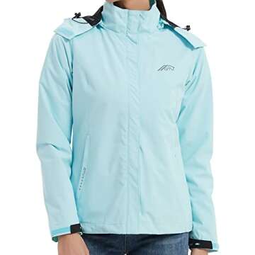 OTU Women's Waterproof Rain Jacket Lightweight Hooded Raincoat for Hiking Travel Outdoor Light Green M