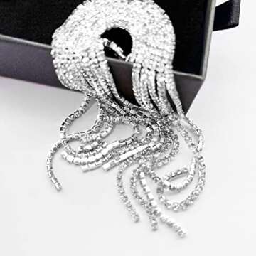 Uncle J Gold/Silver Rhinestone Crystal Long Tassel Dangle Earrings-Fringe Chain Chandelier Drop Earrings for Women, Wedding, Gifts