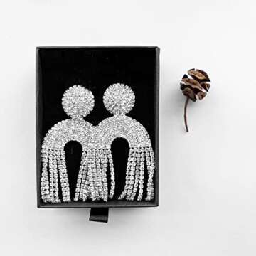 Uncle J Gold/Silver Rhinestone Crystal Long Tassel Dangle Earrings-Fringe Chain Chandelier Drop Earrings for Women, Wedding, Gifts