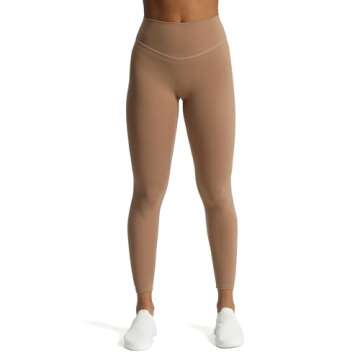 Aoxjox High Waisted Workout Leggings for Women Tummy Control Buttery Soft Yoga Metamorph Deep V Pants 26" (Brownie, Large)