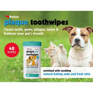 Petkin Cat and Dog Dental Wipes - 40 Wipes Fresh Mint for Daily Care - Natural Formula