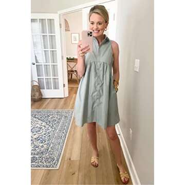Elegant DEEP SELF Women’s Casual Summer Collared Tunic Dress with Pockets