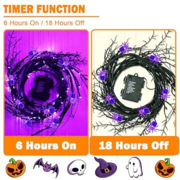 [Upgrade] 6ft 54LED Halloween Lights Indoor Decorations for Wall, Purple Lights with 18 Spiders Freely Bendable, Halloween Wall Decor Garland with Timer 8 Modes, Lighted Vine Twig for Home Party