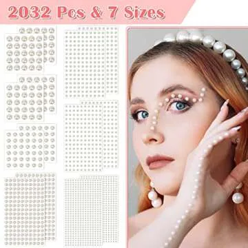 7 Sizes Self Adhesive Hair Pearl Stickers, Cridoz 2032 Pieces Stick on Pearls gems Sticker for Hair, Face, Makeup, Eye, Nail, Crafts