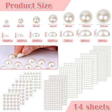 7 Sizes Self Adhesive Hair Pearl Stickers, Cridoz 2032 Pieces Stick on Pearls gems Sticker for Hair, Face, Makeup, Eye, Nail, Crafts