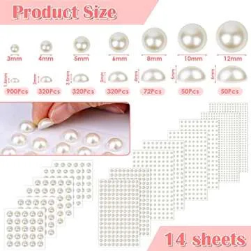 7 Sizes Self Adhesive Hair Pearl Stickers, Cridoz 2032 Pieces Stick on Pearls gems Sticker for Hair, Face, Makeup, Eye, Nail, Crafts