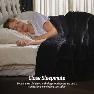 Wemore Sherpa Fleece Weighted Blanket for Adult 15 lbs Dual Sided Cozy Fluffy Heavy Blanket,Ultra Fuzzy Throw Blanket with Soft Plush Flannel Top,48 x 72 inches,Black on Both Sides