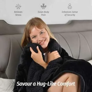 Wemore Sherpa Fleece Weighted Blanket for Adult 15 lbs Dual Sided Cozy Fluffy Heavy Blanket,Ultra Fuzzy Throw Blanket with Soft Plush Flannel Top,48 x 72 inches,Black on Both Sides