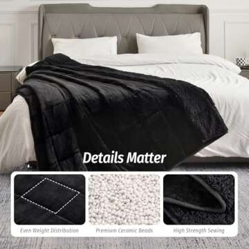 Wemore Sherpa Fleece Weighted Blanket for Adult 15 lbs Dual Sided Cozy Fluffy Heavy Blanket,Ultra Fuzzy Throw Blanket with Soft Plush Flannel Top,48 x 72 inches,Black on Both Sides