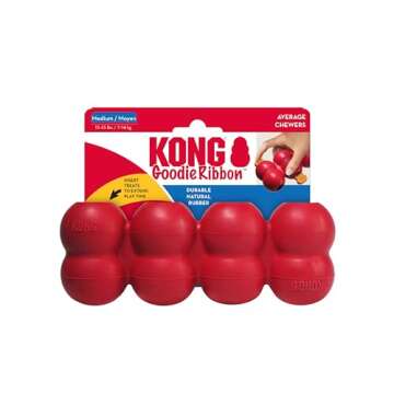 KONG Goodie Ribbon - Stuffable Natural Rubber Dog Toy - with Four Fillable Goodie Grippers for Enrichment Play - Bone-Shaped Chew Toy - for Medium Dogs